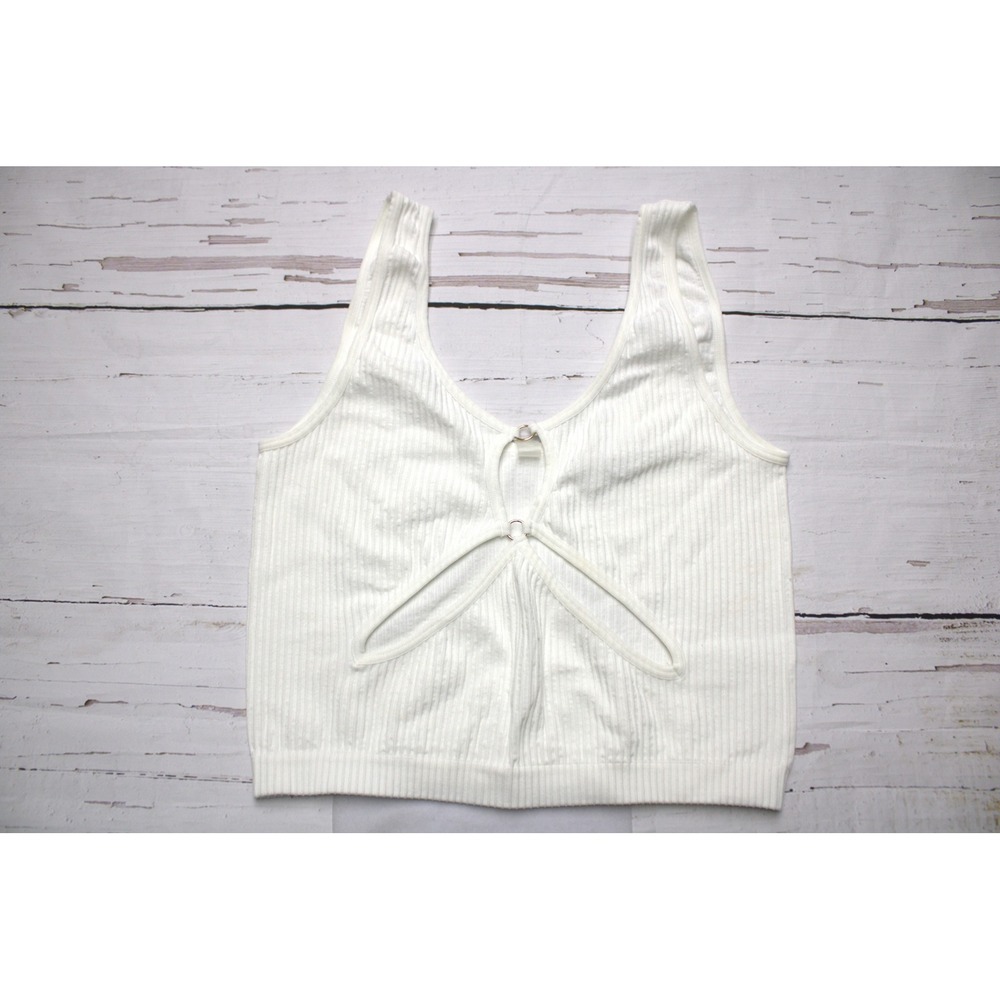 ANWND Ribbed Keyhole Cutout Crop Tank Top White‎ M/L Athleisure